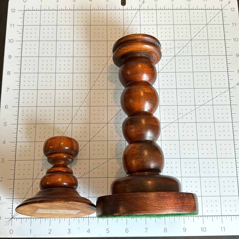 Lot of 2 Vintage Turned Wood Candle Holders